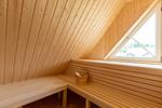 Sauna mit Holzvertäfelung und Blick nach außen - Horrido - Top-Hundeurlaub