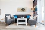 Wohn-/Essbereich mit Doppelschlafcouch - Apartmentanlage Meerblickvilla 3-32 - Top-Hundeurlaub