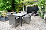 Terrasse mit Gartenmöbeln, teils überdacht - Ferienwohnung Villa Wagersrott - Top-Hundeurlaub