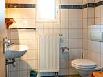 großes Bad mit Dusche, Handwaschbecken und WC - Ferienhaus Jabel 25 - Top-Hundeurlaub