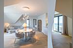 Gemütliches Wohnzimmer mit Esstisch und Meerblick - Strandwohnung 02 - Buhne 12 - Top-Hundeurlaub