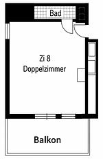 R08_Zimmer Rosenhof_Grundriss - Doppelzimmer mit Balkon Nr. 08 - Top-Hundeurlaub