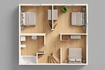 Grundriss - Ferienhaus Wiesenblick mit Kamin, Terrasse, Badewanne und Dusche - Top-Hundeurlaub