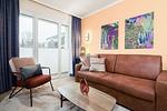 Wohnzimmer - Beach Apartment 7 mit Balkon, Gemeinschaftssauna und Grillplatz - Top-Hundeurlaub