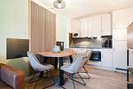 Küche / Küchenzeile - Beach Apartment 5 mit Balkon, Gemeinschaftssauna und Grillplatz - Top-Hundeurlaub