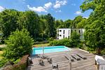 Poolblick - Ferienwohnung Muschel in der Villa Rex Sellin - Top-Hundeurlaub