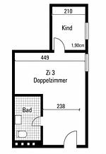 Grundriss - Dreibettzimmer Nr. 03 - Top-Hundeurlaub