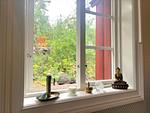 Fensterblick in den Garten des Ferienhauses Fiskebon - Fiskebon - Top-Hundeurlaub