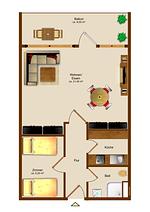 Grundriss einer Wohnung mit Balkon - Ferienpark App. 595/5  - Sierksdorf - Top-Hundeurlaub