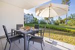 Terrasse - Ferienwohnung Haffmuschel mit Terrasse, Sauna- & Freizeitbereich - Top-Hundeurlaub